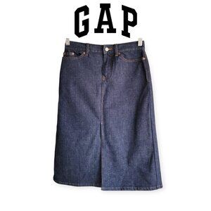 Gap vintage Fall 2001 indigo midi slitted denim skirt size 0 EUC hippy boho Y2K